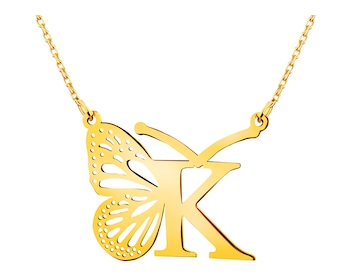 Złoty naszyjnik, ankier - motyl, litera K