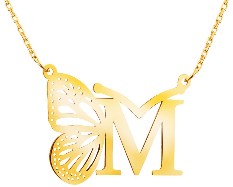 Złoty naszyjnik, ankier - motyl, litera M