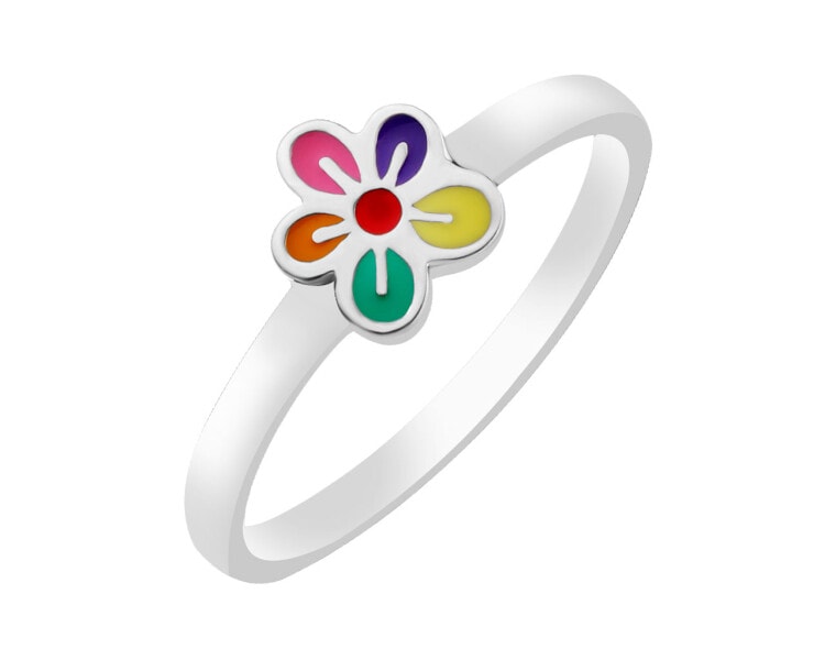 Stříbrný prsten se smaltem - květ