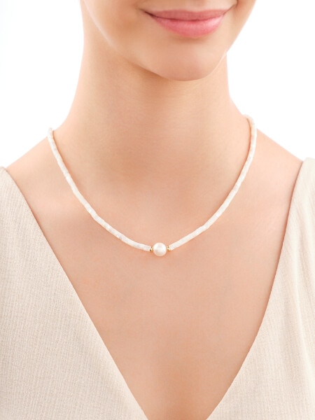 Pozlacený náhrdelník z mosazi s perletí a perlou