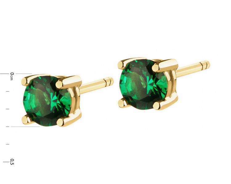 8 K Yellow Gold Earrings with Synthetic Emerald
