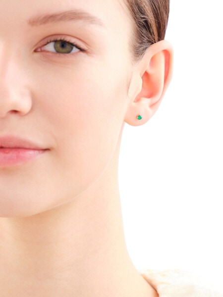 8 K Yellow Gold Earrings with Synthetic Emerald