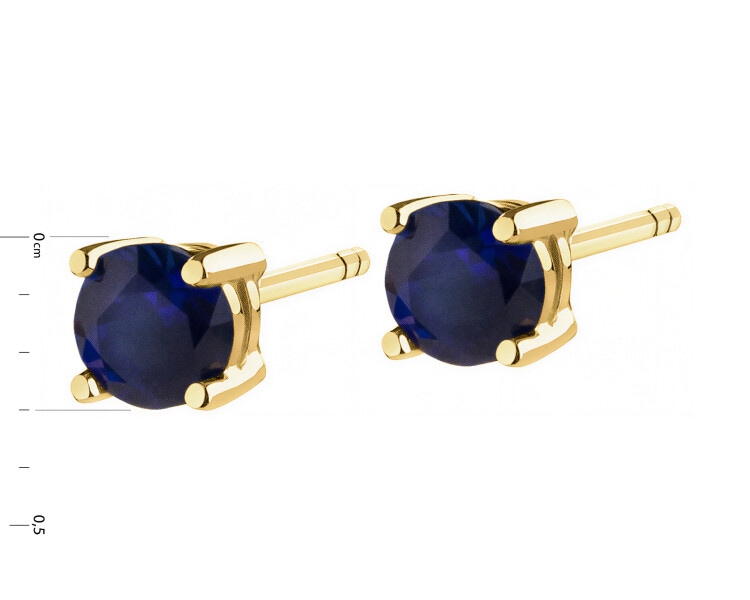 8 K Yellow Gold Earrings with Synthetic Sapphire