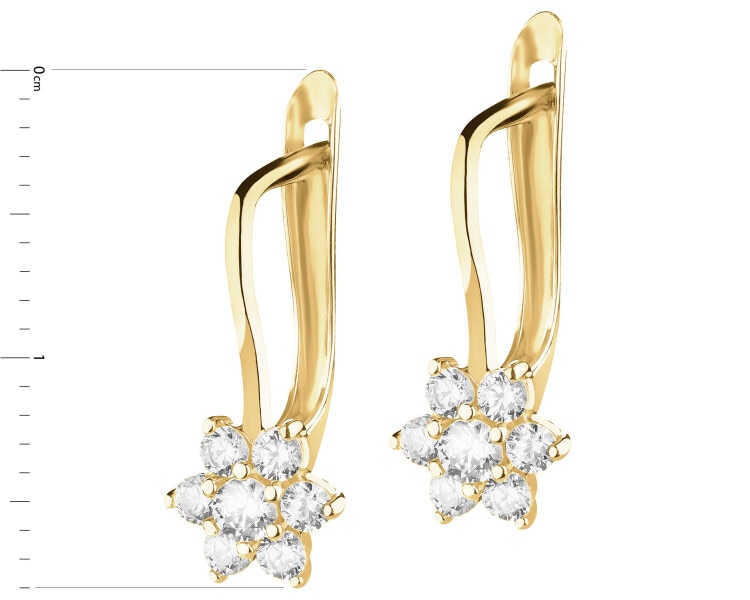 8 K Yellow Gold Dangling Earring with Cubic Zirconia