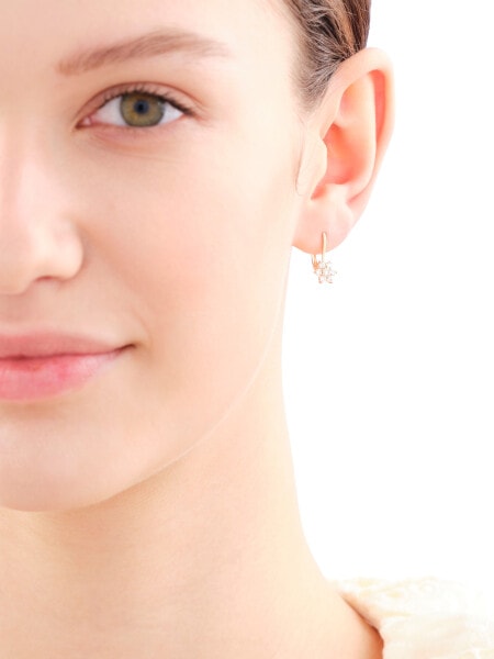 8 K Yellow Gold Dangling Earring with Cubic Zirconia