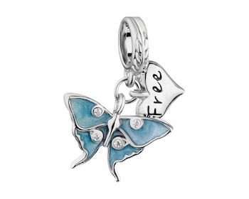 Zawieszka srebrna beads z cyrkoniami i emalią - motyl, serce
