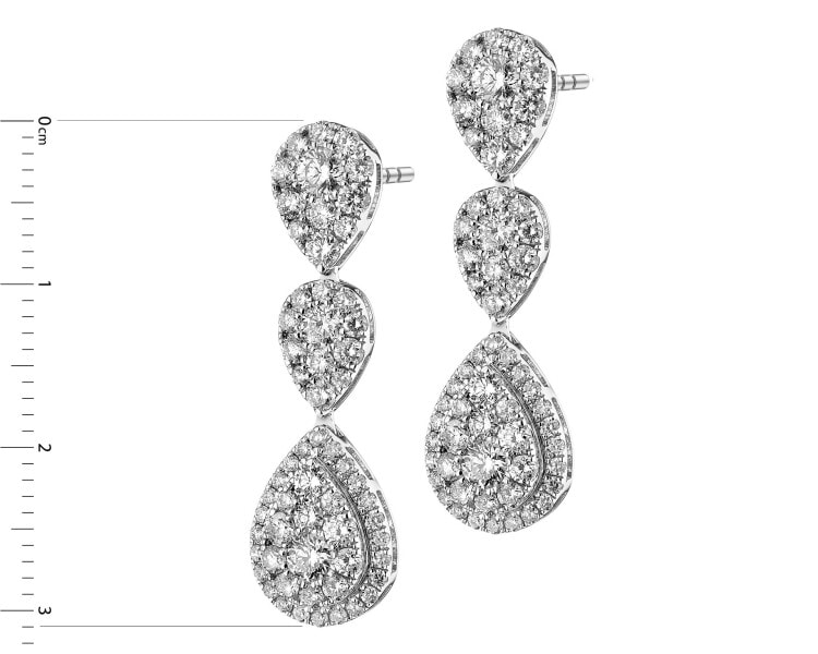 18 K Rhodium-Plated White Gold Dangling Earring with Diamonds 2,17 ct - fineness 18 K