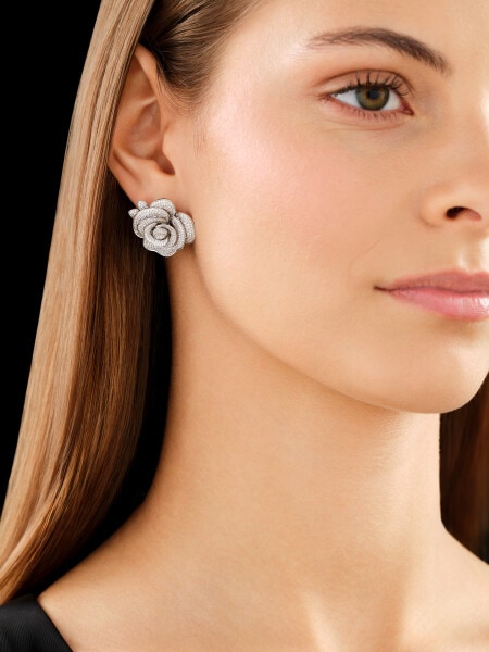 Náušnice z bílého zlata s diamanty - růže - 3,03 ct - ryzost 750