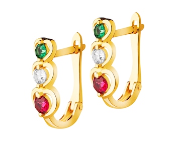 8 K Yellow Gold Earrings with Synthetic Emerald