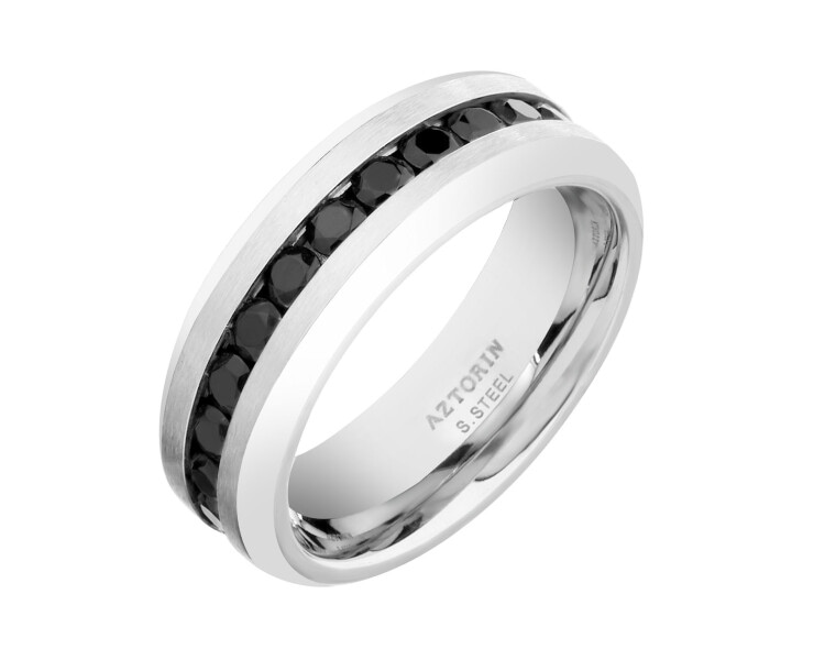 Stainless Steel Band Ring with Crystal