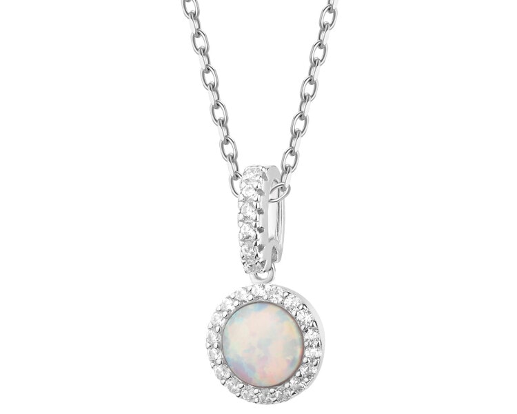 Rhodium Plated Silver Pendant with Synthetic Opal