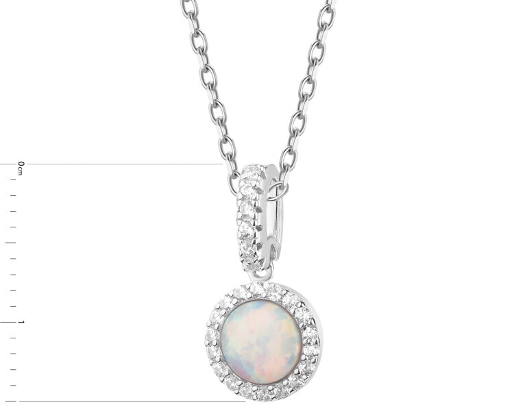 Rhodium Plated Silver Pendant with Synthetic Opal