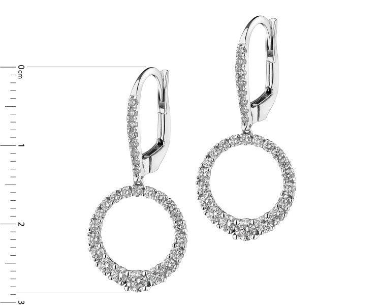 14 K Rhodium-Plated White Gold Dangling Earring with Diamonds 1,12 ct - fineness 14 K