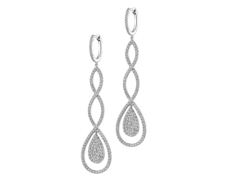 14 K Rhodium-Plated White Gold Dangling Earring with Diamonds 1,45 ct - fineness 14 K