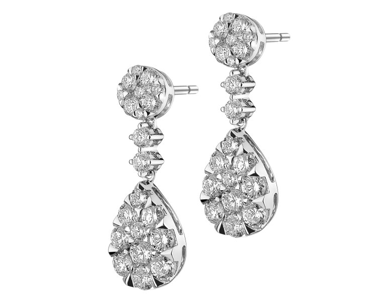 14 K Rhodium-Plated White Gold Dangling Earring with Diamonds 1,40 ct - fineness 14 K