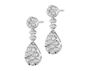 14 K Rhodium-Plated White Gold Dangling Earring with Diamonds 1,40 ct - fineness 14 K