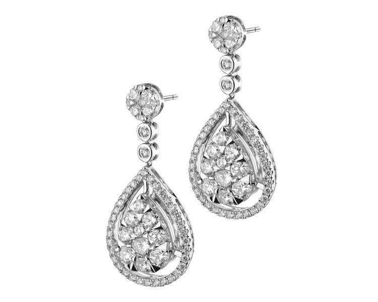 14 K Rhodium-Plated White Gold Dangling Earring with Diamonds 2,29 ct - fineness 14 K