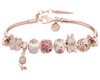 Stříbrný pozlacený náramek Beads - sada - čtyřlístek, květiny, motýli, srdce, králík, tulipán