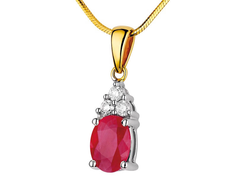 Yellow and white gold pendant with brilliants and ruby 0,09 ct - fineness 14 K