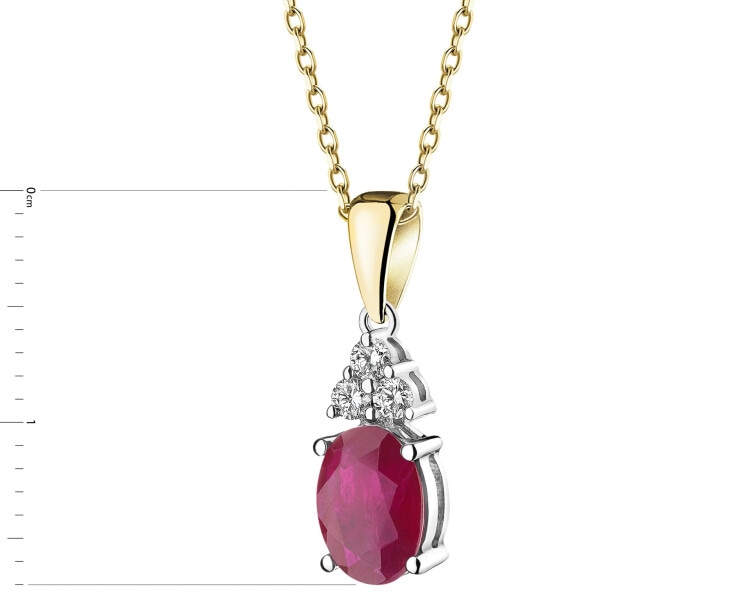 Yellow and white gold pendant with brilliants and ruby - fineness 585