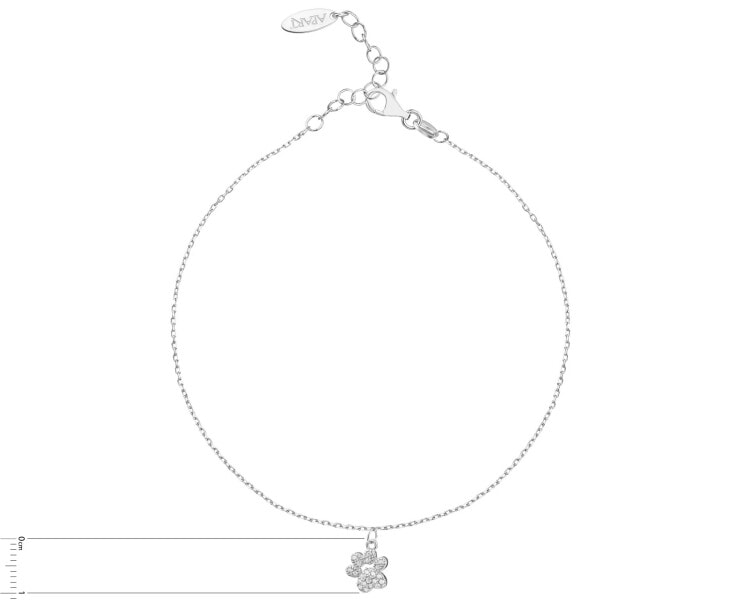 Rhodium Plated Silver Anklet with Cubic Zirconia