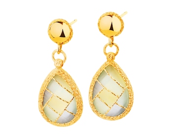 14 K Yellow Gold Dangling Earring with Glass