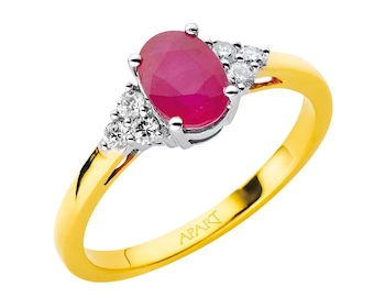 Yellow and white gold ring with brilliants and ruby - fineness 14 K