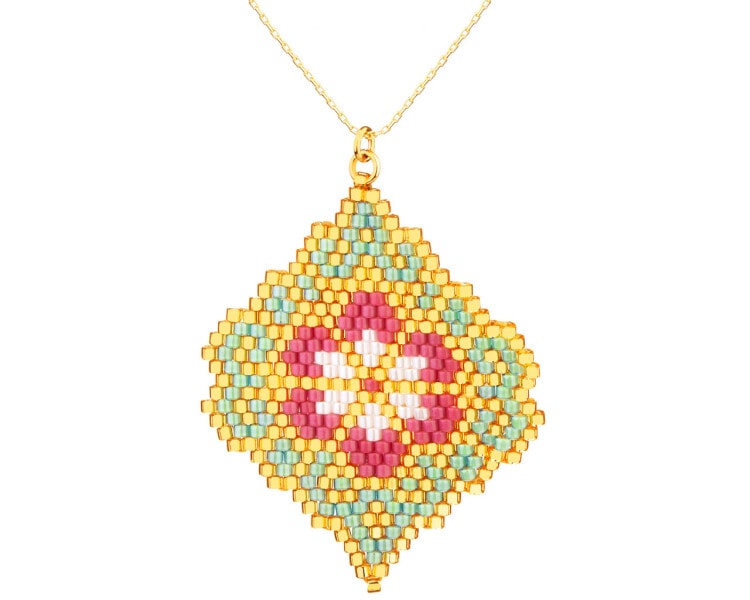 Zlatý korálkový náhrdelník, anker - květ