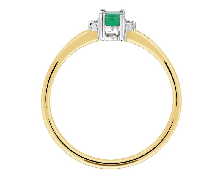 Yellow and white gold ring with brilliants and emerald - fineness 585