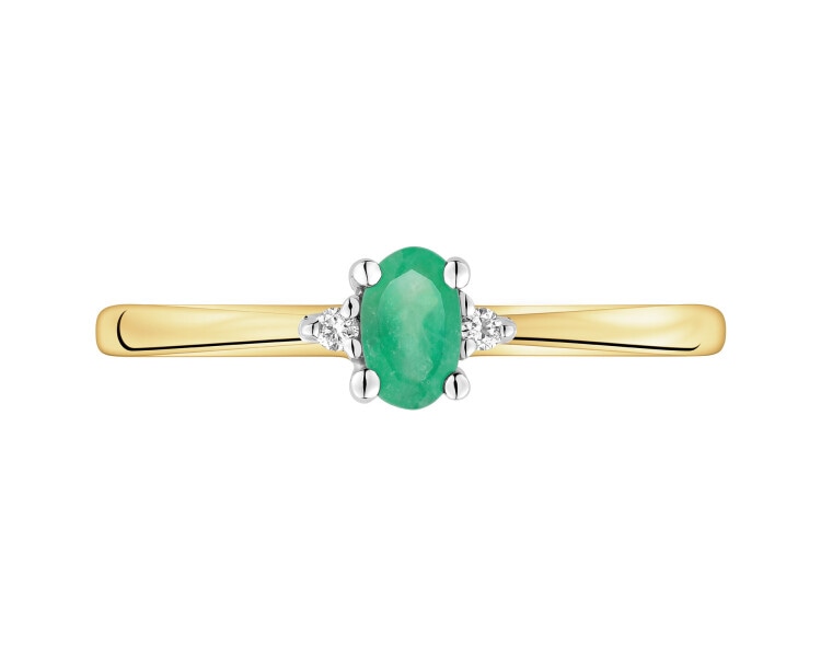 Yellow and white gold ring with brilliants and emerald - fineness 585