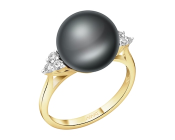 Zlatý prsten s brilianty a perlou Tahiti - ryzost 585