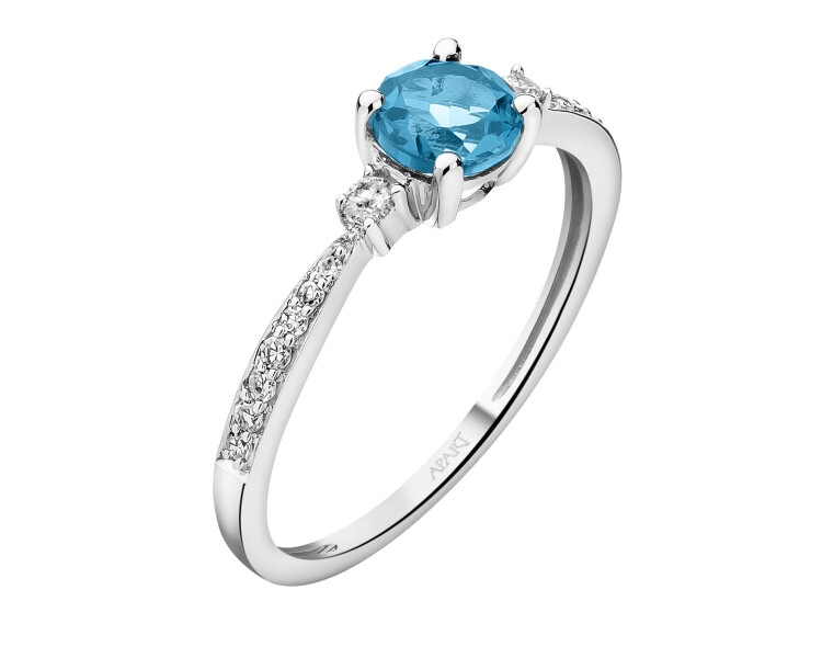 Prsten z bílého zlata s diamanty a topazem London Blue - ryzost 585