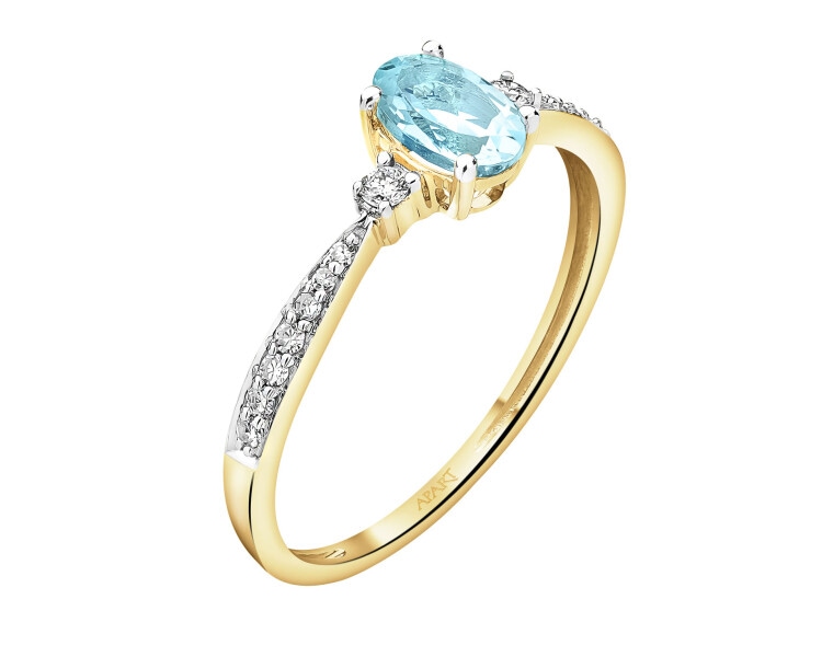 Zlatý prsten s diamanty a akvarínem - ryzost 585