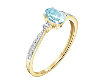 Zlatý prsten s diamanty a akvarínem - ryzost 585