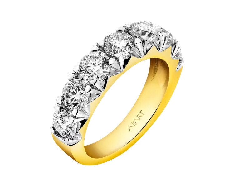 18 K Rhodium-Plated Yellow Gold Ring with Diamonds 2,50 ct - fineness 14 K