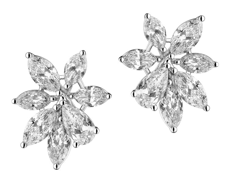 Kolczyki z białego złota z diamentami - kwiaty 3,88 ct - próba 750