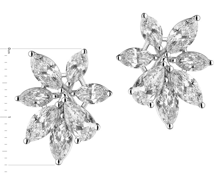 Kolczyki z białego złota z diamentami - kwiaty 3,88 ct - próba 750
