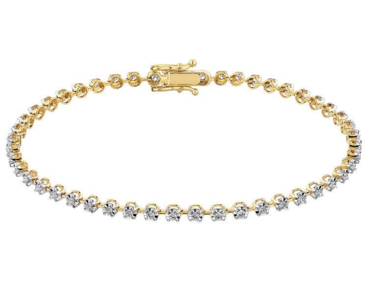 14 K Rhodium-Plated Yellow Gold Bracelet with Diamonds - 0,52 ct - fineness 14 K