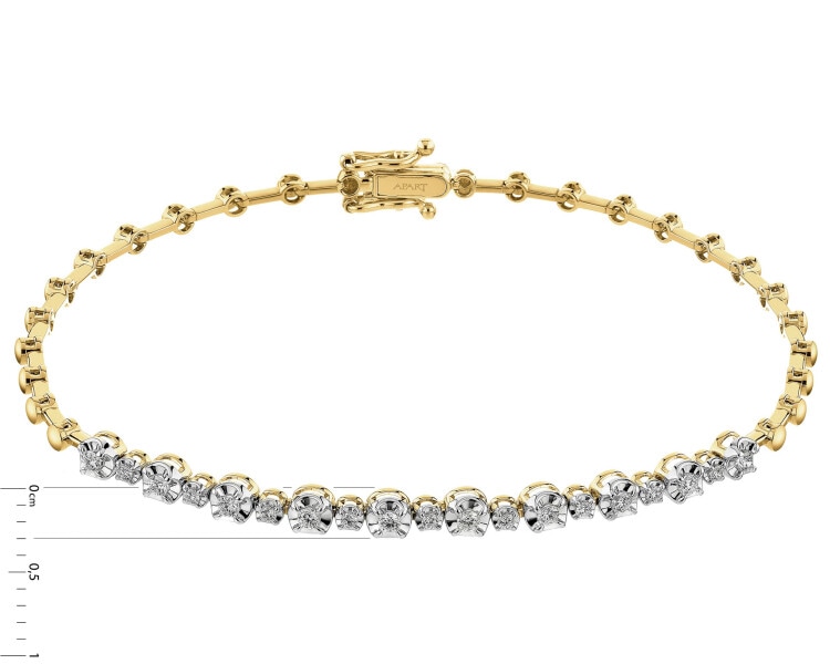 14 K Rhodium-Plated Yellow Gold Bracelet with Diamonds - 0,23 ct - fineness 14 K