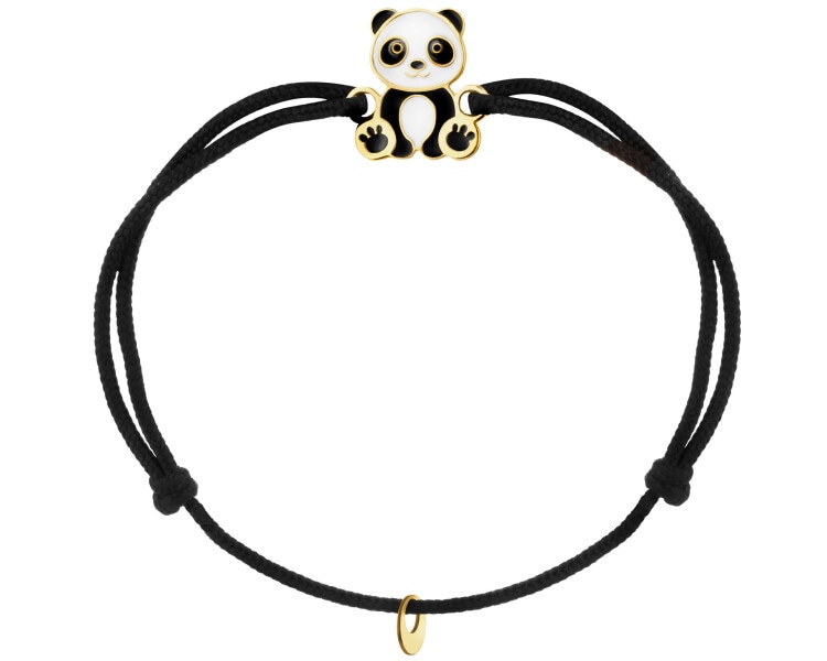 Bransoletka z emalią i  elementami z żółtego złota - miś panda