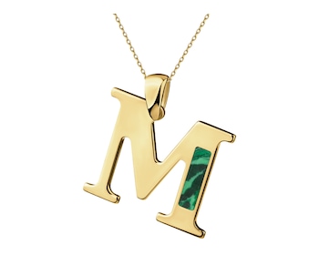 Złota zawieszka z masą malachitową - litera M