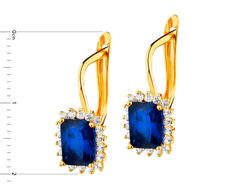 14 K Yellow Gold Dangling Earring with Synthetic Sapphire