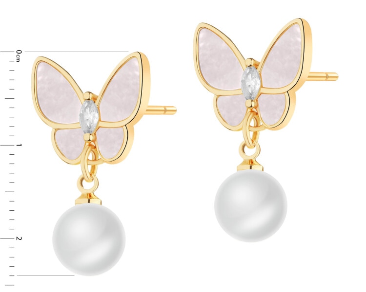 Gold-Plated Brass, Gold-Plated Silver Earrings with Synthetic Pearl