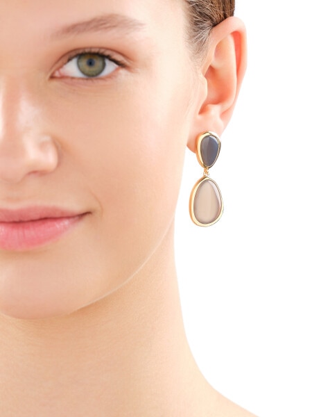 Gold-Plated Brass, Gold-Plated Silver Earrings with Agate