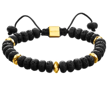 Gold-Plated Brass Bracelet with Volcanic Rock