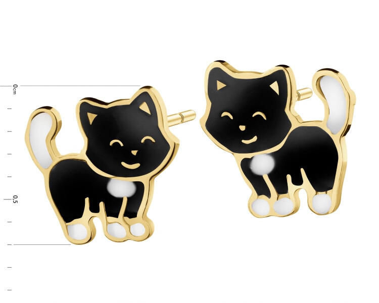 Złote kolczyki z emalią - koty