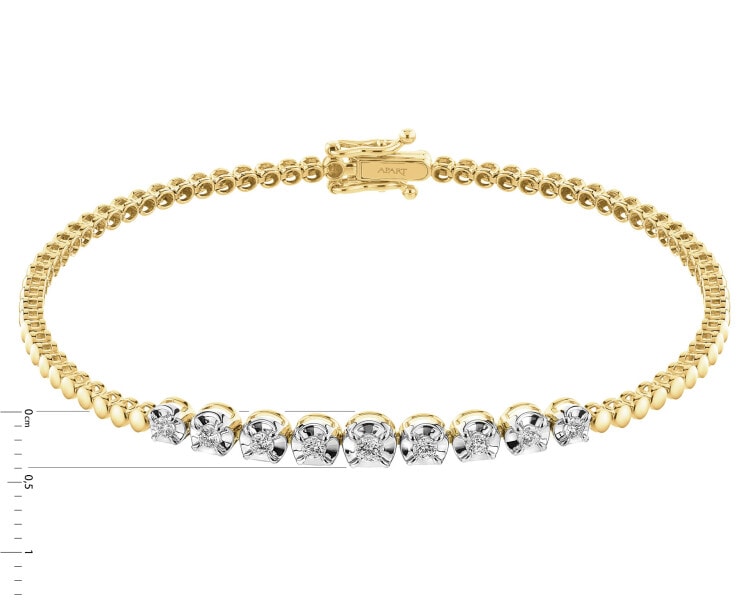 14 K Rhodium-Plated Yellow Gold Bracelet with Diamonds - 0,30 ct - fineness 14 K