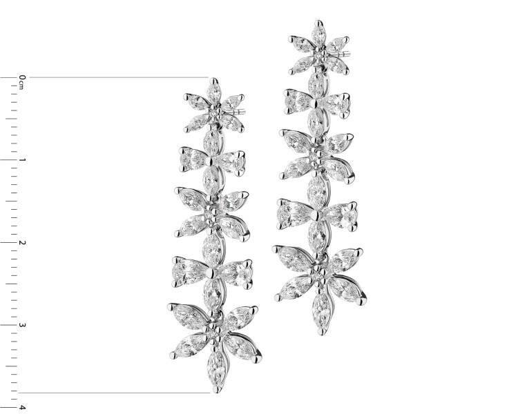 Kolczyki z białego złota z diamentami - kwiaty 3,86 ct - próba 750