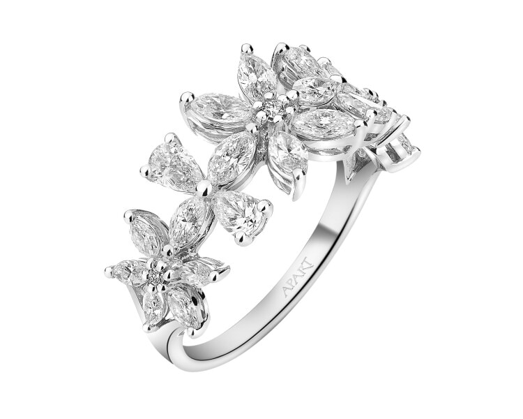 Prsten z bílého zlata s diamanty - květy 1,35 ct - ryzost 750