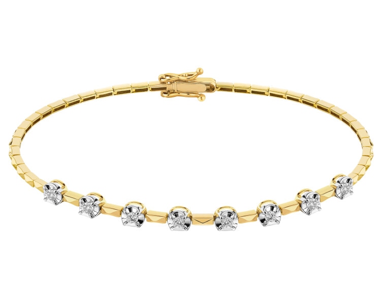 14 K Rhodium-Plated Yellow Gold Bracelet with Diamonds 0,27 ct - fineness 14 K